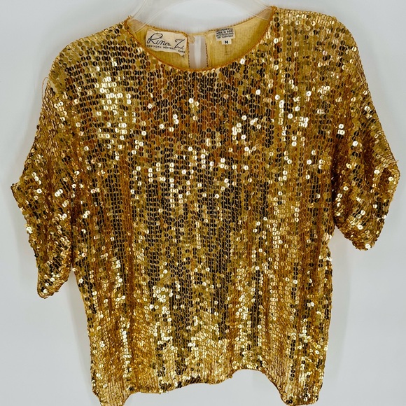 Tops - Vintage Gold Rina Z Sequin Top Medium